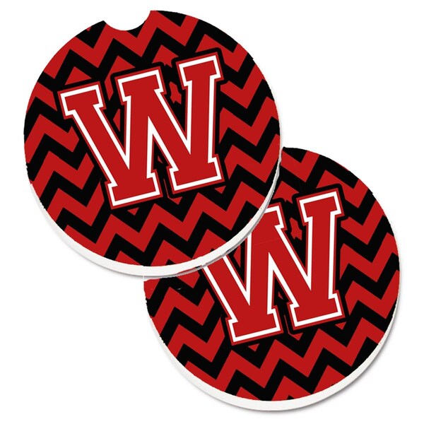 Carolines Treasures Letter W Chevron Black and Red Set of 2 Cup Holder Car Coaster CJ1047-WCARC - main